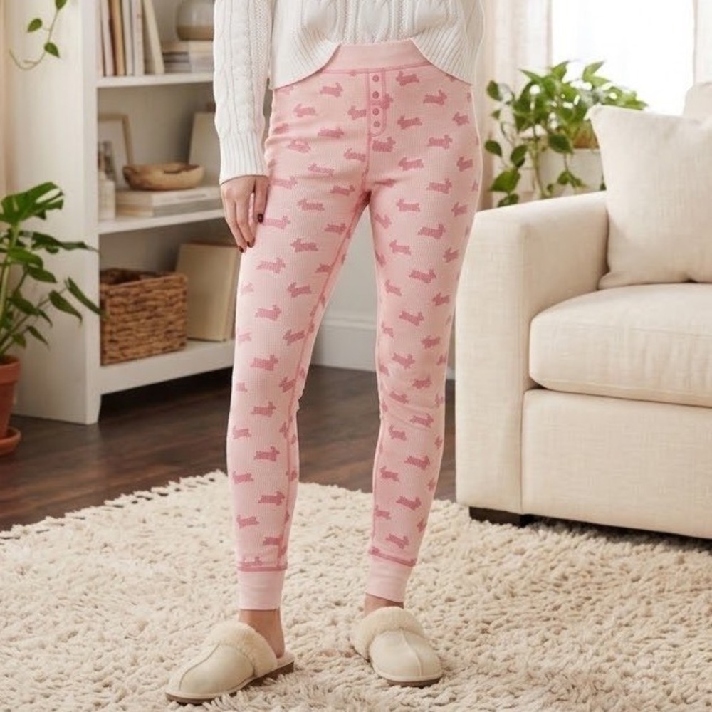 Xhilaration Pink Bunny Waffle Knit Pajama Pants Thermal Leggings Medium Womens